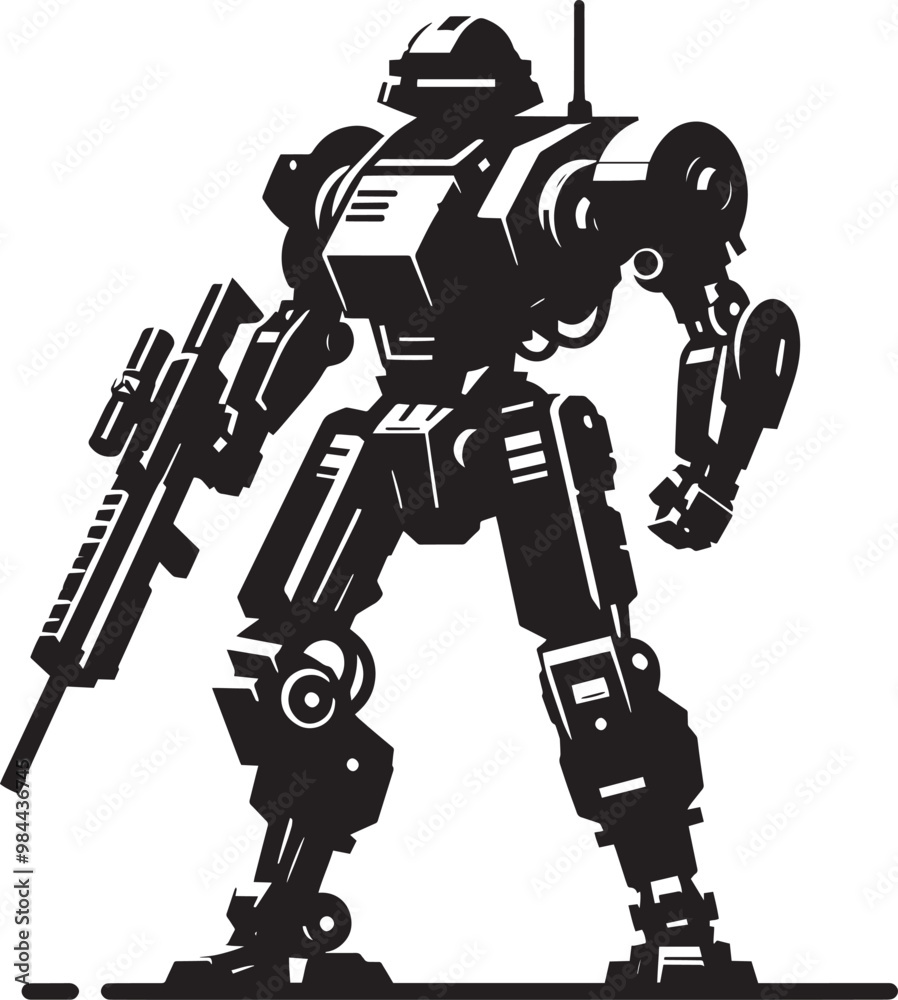 Fototapeta premium Modern action war robot silhouette vector illustration isolated on a white background