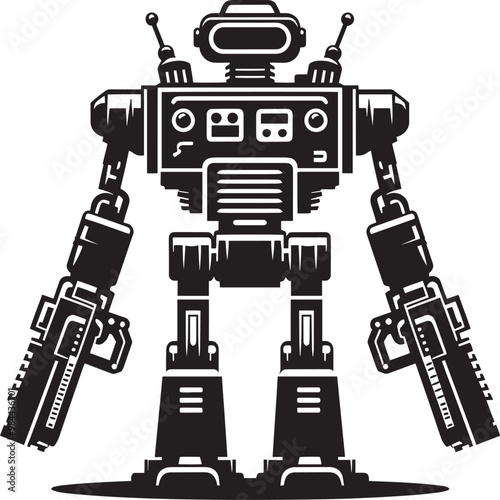 Modern action war robot silhouette vector illustration isolated on a white background