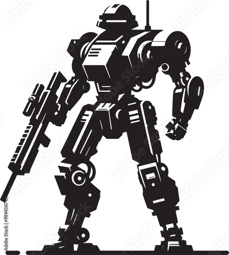 Modern action war robot silhouette vector illustration isolated on a white background