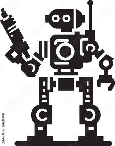Modern action war robot silhouette vector illustration isolated on a white background