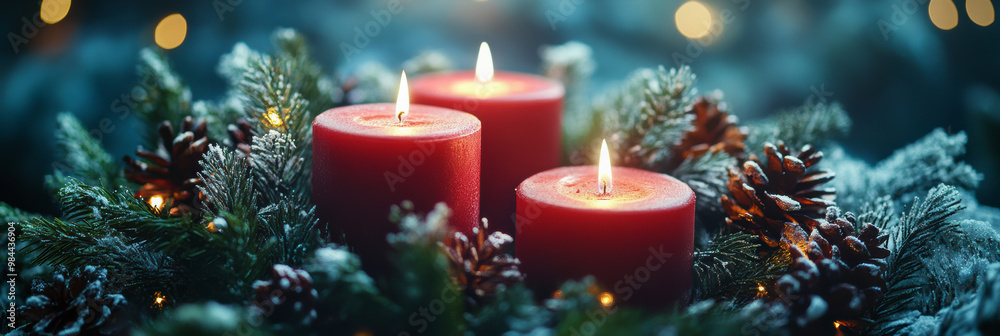 Three red candles as decoration during 3rd advent