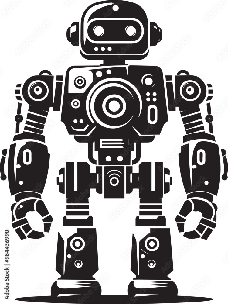 Fototapeta premium Modern action war robot silhouette vector illustration isolated on a white background