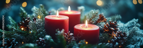 Obraz na płótnie Three red candles as decoration during 3rd advent w salonie