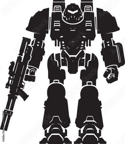 Modern action war robot silhouette vector illustration isolated on a white background