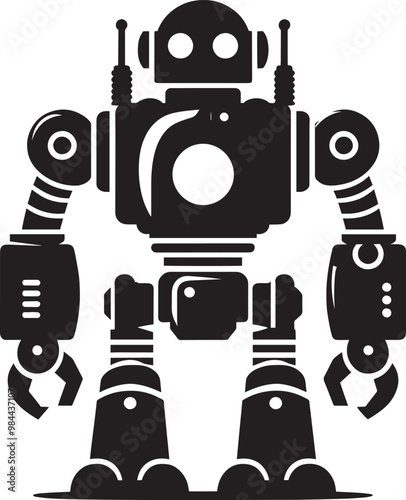 Modern action war robot silhouette vector illustration isolated on a white background
