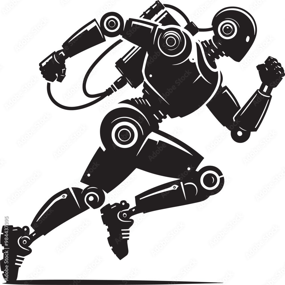 Modern action war robot silhouette vector illustration isolated on a white background Modern action war robot silhouette vector illustration isolated on a white background