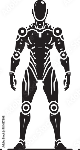 Modern action war robot silhouette vector illustration isolated on a white background