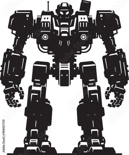 Modern action war robot silhouette vector illustration isolated on a white background