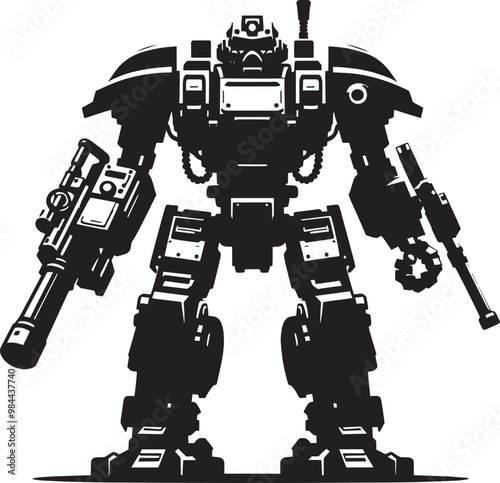 Modern action war robot silhouette vector illustration isolated on a white background