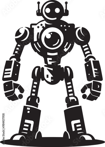 Modern action war robot silhouette vector illustration isolated on a white background