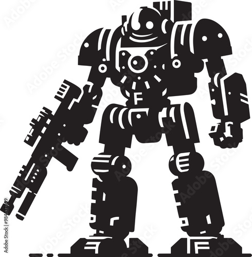 Modern action war robot silhouette vector illustration isolated on a white background