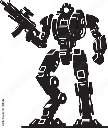 Modern action war robot silhouette vector illustration isolated on a white background