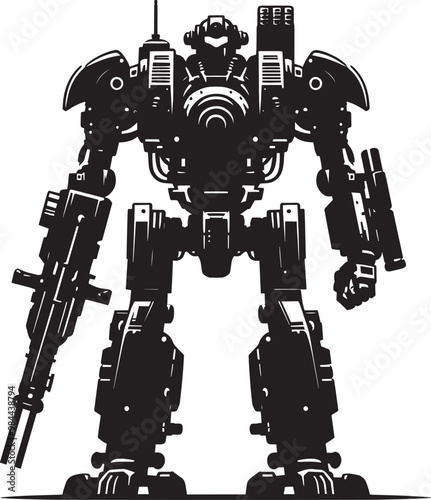 Modern action war robot silhouette vector illustration isolated on a white background
