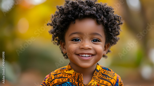 Smiling 4-Year-Old Black Boy Named Caius, Curly Hair photo