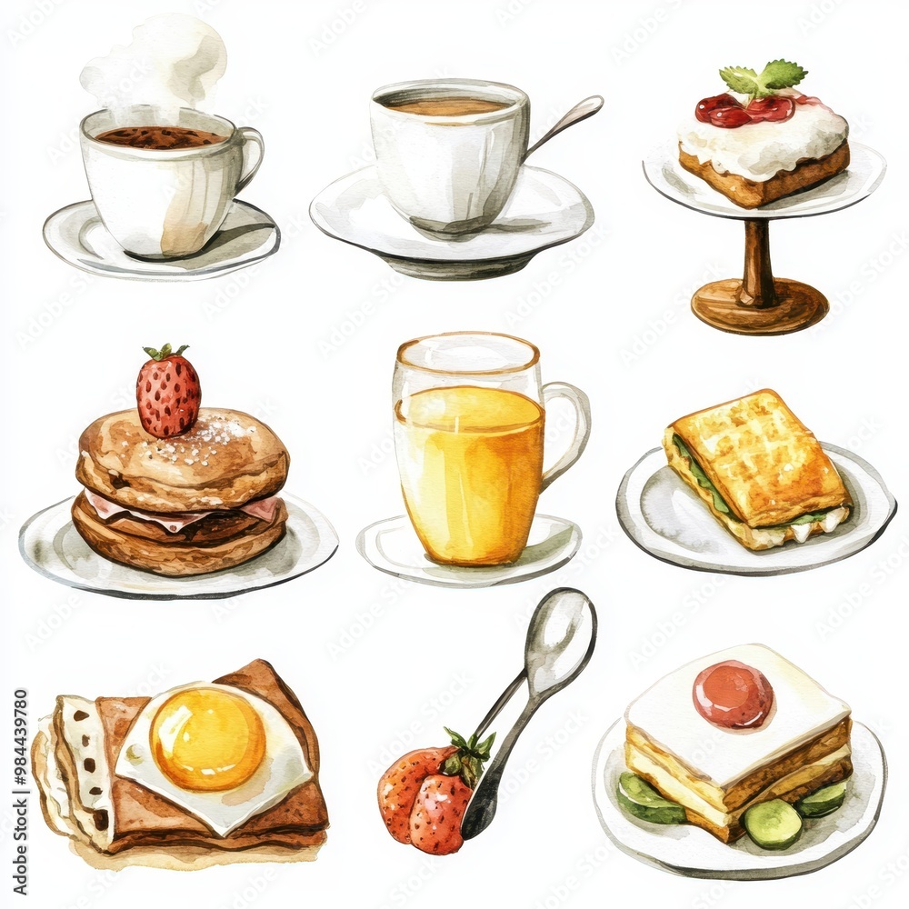 A delightful collection of breakfast items including coffee, pancakes, fruit, and pastries, perfect for morning inspiration. A delightful collection of breakfast items including coffee, pancakes, fruit, and pastries, perfect for morning inspiration.