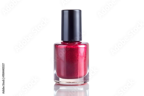 Red nail polish bottle with black cap isolated on transparent background photo