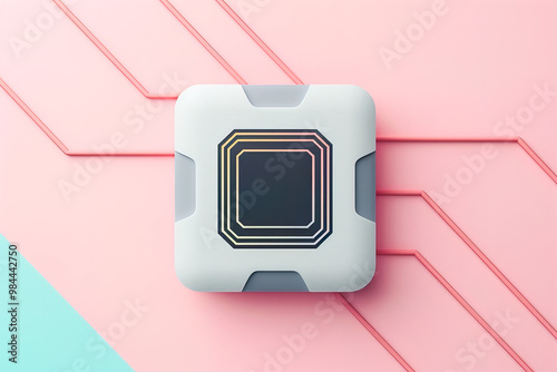 Futuristic chip on a dual-tone background. Generative AI image photo