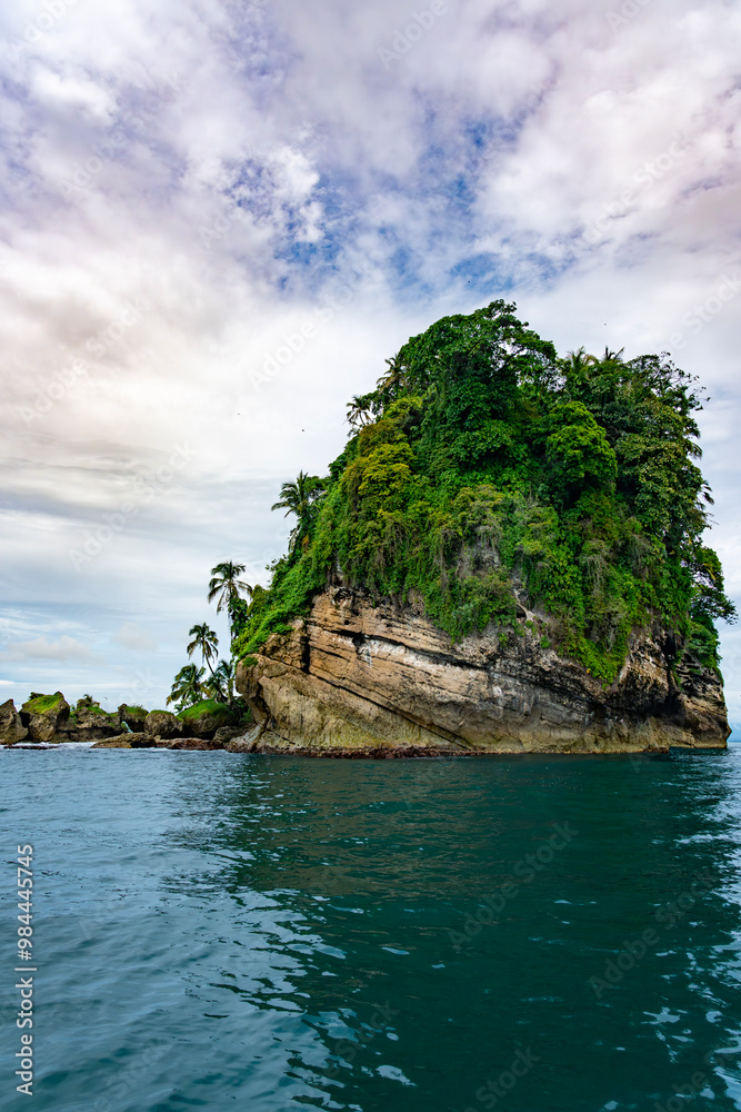 Tropical Paradise of Isla de los Pájaros, Panama, A Scenic Haven with Lush Vegetation, Wildlife, and Exotic Coastal Rock Formations in the Caribbean Sea