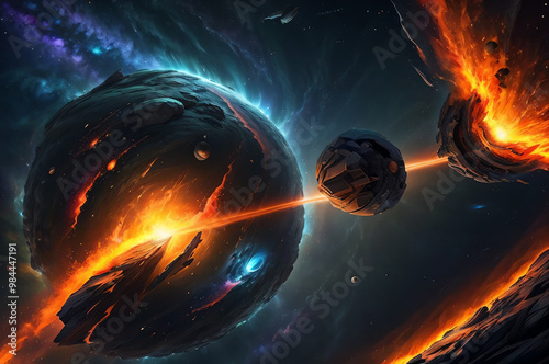  Illustration of two planets colliding in space photo