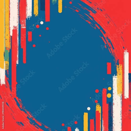 A vibrant abstract design featuring bold colors and dynamic brush strokes, creating a striking visual contrast against a blue background, Business and Market volatility concept.