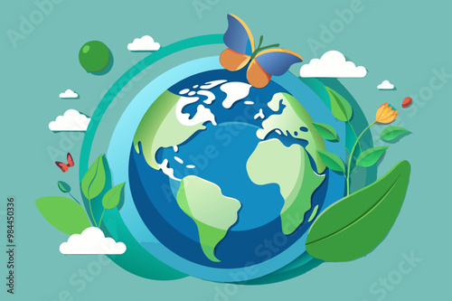 World Earth day, save the planet, Green Planet theme background and Earth Globe Vector Illustration (Editable)