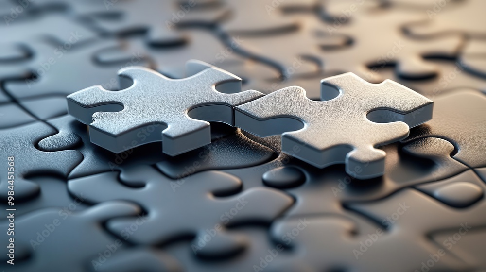 A detailed macro image of two puzzle pieces interlocking, symbolizing Partnership Development, crafted in a photorealistic 3D rendering A detailed macro image of two puzzle pieces interlocking, symbolizing Partnership Development, crafted in a photorealistic 3D rendering