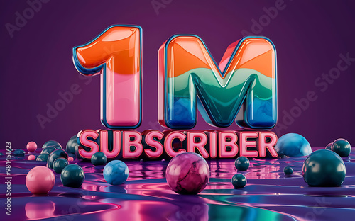 1M subscribe,followers card with vibrant 3D background. social banner happy celebration , blog. likes celebration. Social media poster