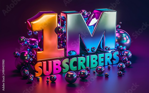 1M subscribe,followers card with vibrant 3D background. social banner happy celebration , blog. likes celebration. Social media poster