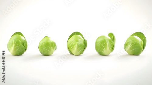 arrangement of fresh Brussels sprouts on a white background, highlighting their compact, green shape and smooth texture