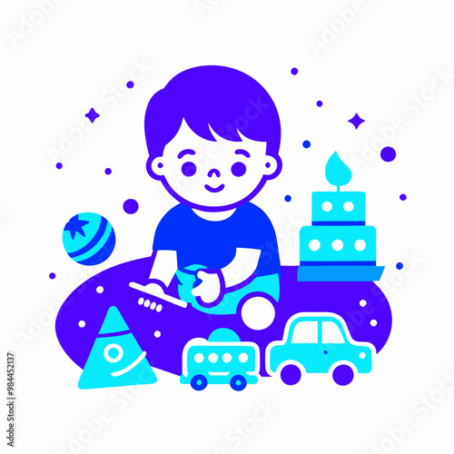 Child playing happily with toys in a colorful and playful environment
