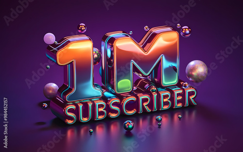1M subscribe,followers card with vibrant 3D background. social banner happy celebration , blog. likes celebration. Social media poster