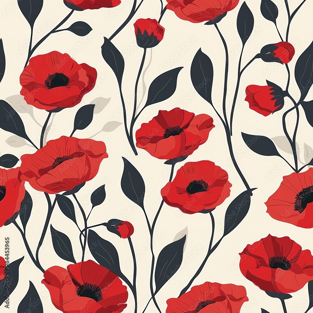 watercolor poppies pattern with a red flower background. ai generated watercolor poppies pattern with a red flower background. ai generated