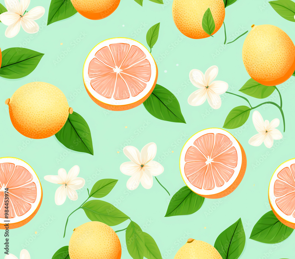 Seamless pattern of pomelo and fruits, pastel background. Seamless pattern of pomelo and fruits, pastel background.