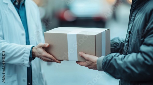 Wallpaper Mural Two people exchanging package in delivery service transaction Torontodigital.ca