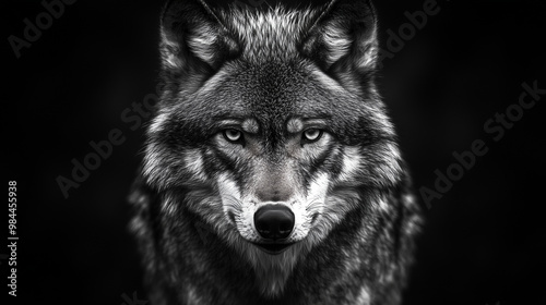 A black and white wolf portrait 