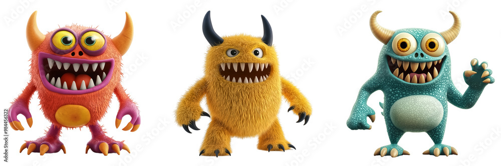Fototapeta premium Monster character, 3d animation, isolated on transparent background