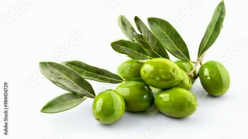 Wallpaper Mural Green olives with leaves branch. Olives are rich in antioxidants, fiber, vitamin E, iron, and healthy fats, promoting heart health, reducing inflammation, and aiding digestion.  Torontodigital.ca