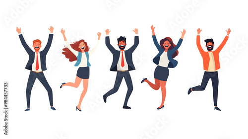 Set of happy business people celebrating victory or success isolated on transparent background