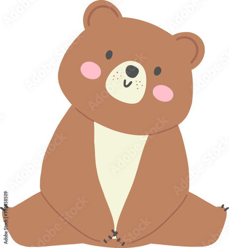 Energetic Bear Sitting with Spread Legs - Fun Flat Cartoon