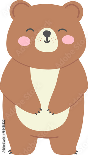 Classic Bear Standing Upright - Minimalist Flat Design
