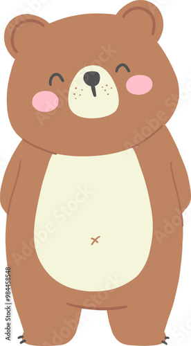 Shy Bear Standing with Tucked Arms - Simple Flat Vector
