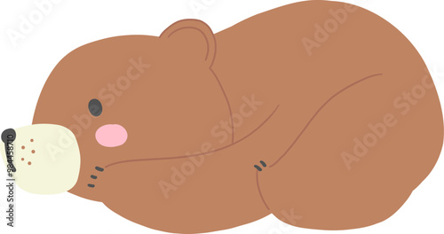 Adorable Flat Bear Resting Sideways - Vector EPS