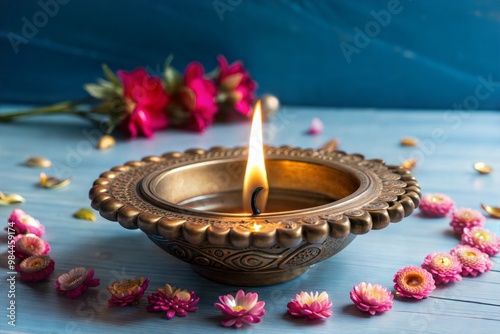 Diwali Clay Diya with Floral Decoration