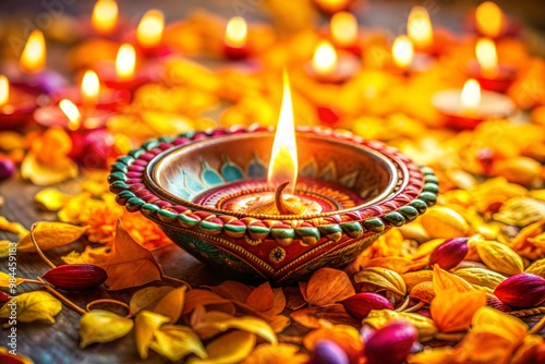Traditional Diwali Diya with Floral Decorations