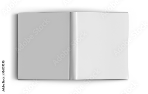 Blank empty book cover mockup template isolated. 3D illustration. Top view.