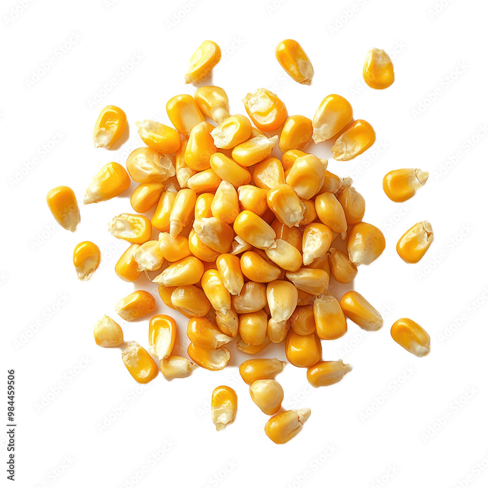 Freshly harvested corn kernels scattered on a transparency background Freshly harvested corn kernels scattered on a transparency background