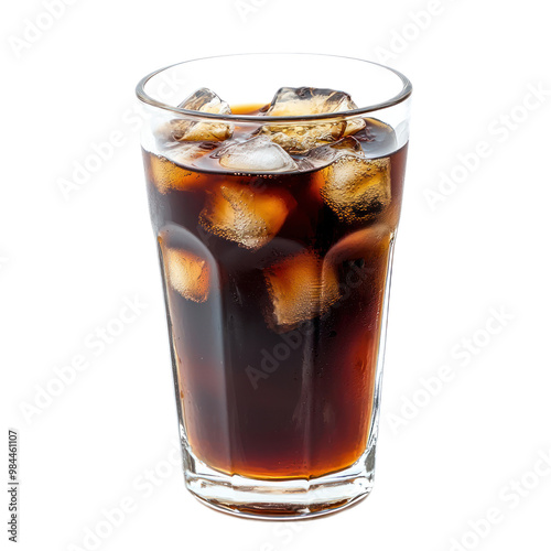 Glass of cold brew coffee with a smooth, dark color and a hint of ice. isolated on transparency background