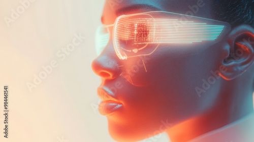 A 3D render of a close-up of a personâ€™s face using a wearable health monitor photo