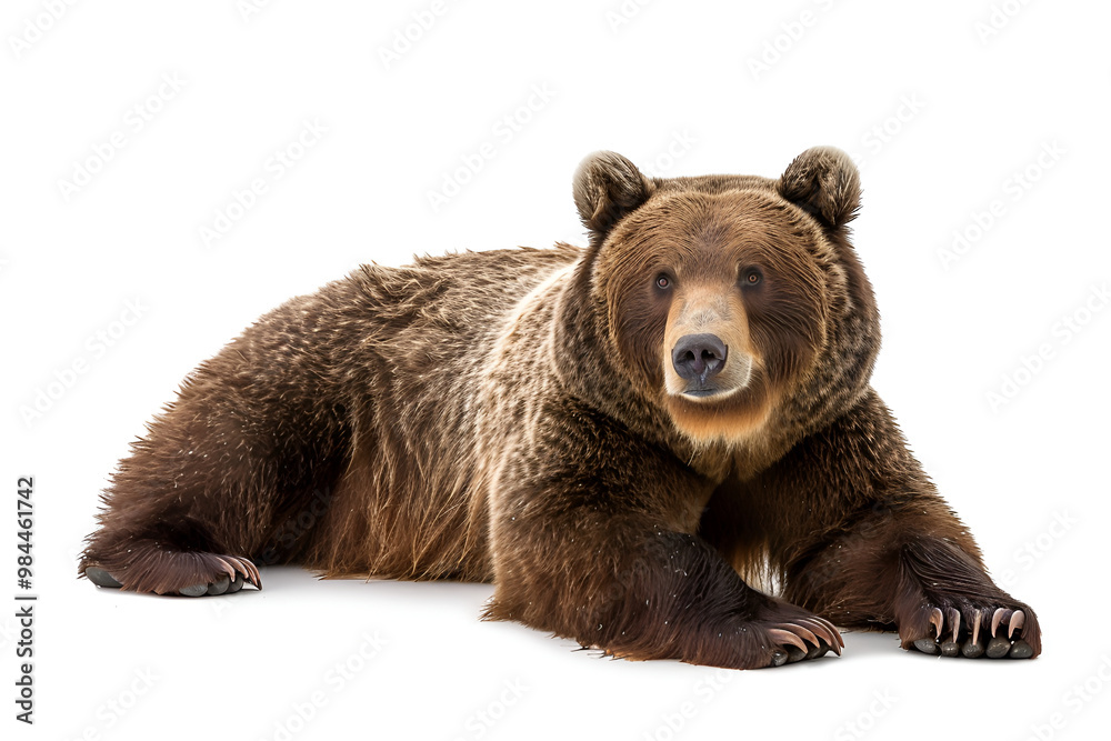 Obraz premium Brown bear in studio on a white background ,A large brown bear stands on a white background