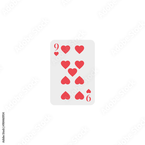 Hearts 9, playing card, vector design

